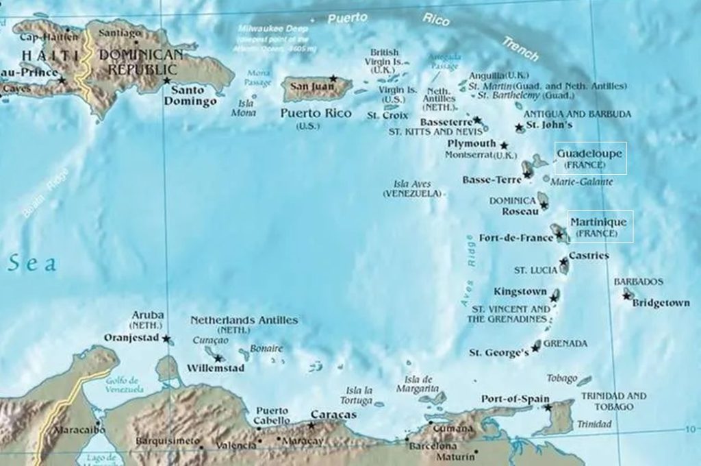 isole dei caraibi mappa antille